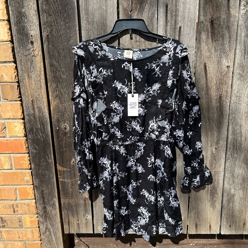 Good Hart Black Floral Long-Sleeve Dress